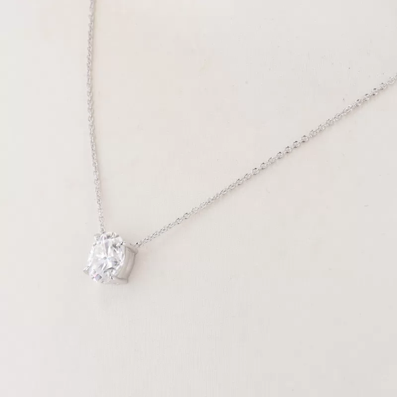 7×9mm Oval Cut Moissanite 14K White Gold Diamond Pendant Necklace