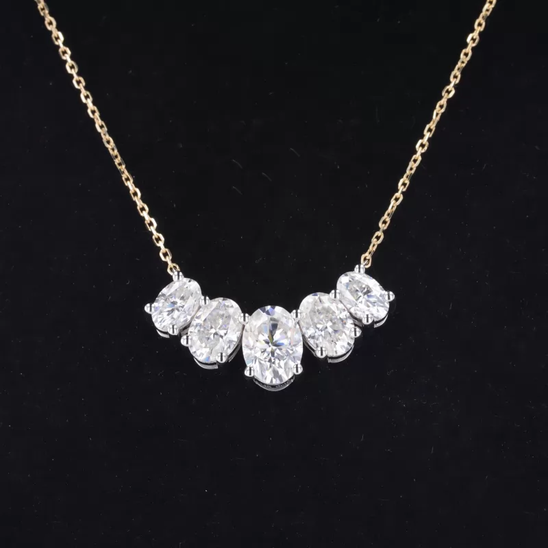 6×8mm Oval Cut Moissanite Diamond 14K Gold Pendant Necklace