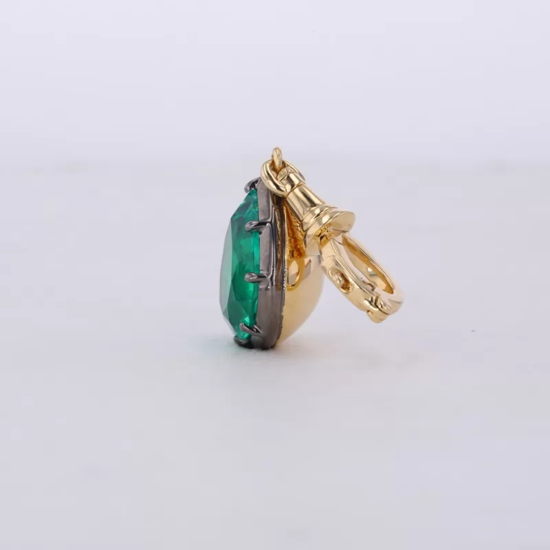 8×10mm Pear Cut Lab Grown Emerald 18K Yellow Gold Diamond Pendant