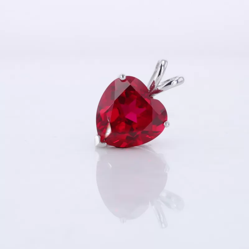 10×10mm Heart Cut Lab Grown Ruby 14K White Gold Diamond Pendant