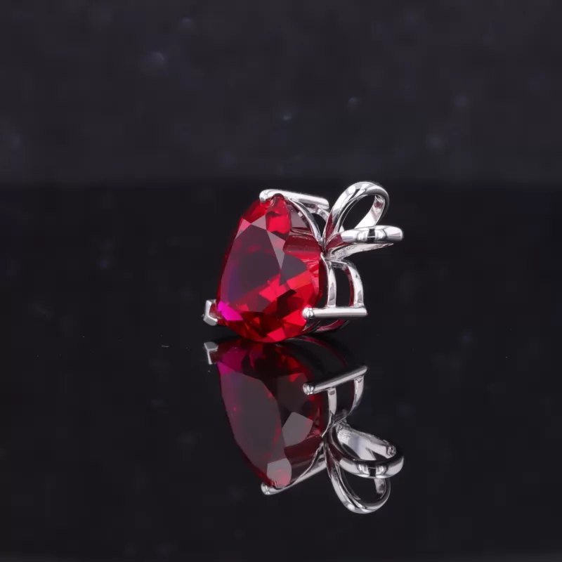 10×10mm Heart Cut Lab Grown Ruby 14K White Gold Diamond Pendant