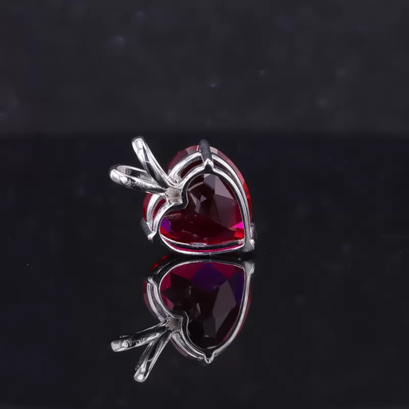 10×10mm Heart Cut Lab Grown Ruby 14K White Gold Diamond Pendant