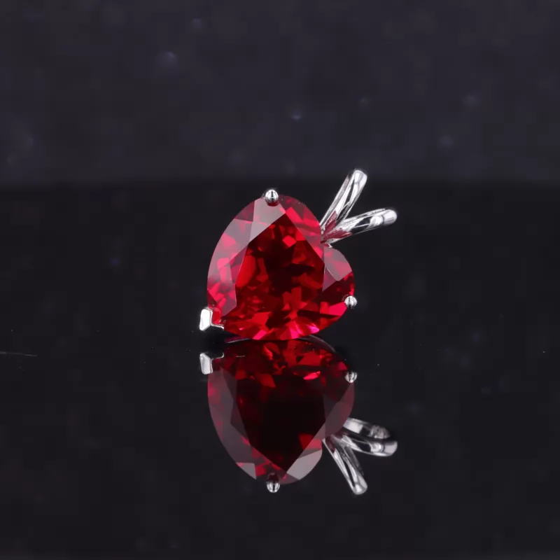 10×10mm Heart Cut Lab Grown Ruby 14K White Gold Diamond Pendant