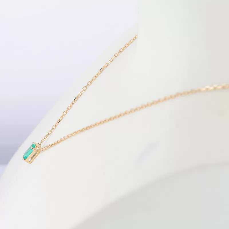 4×6mm Octagon Emerald Cut Lab Grown Emerald 10K Gold Diamond Pendant Necklace