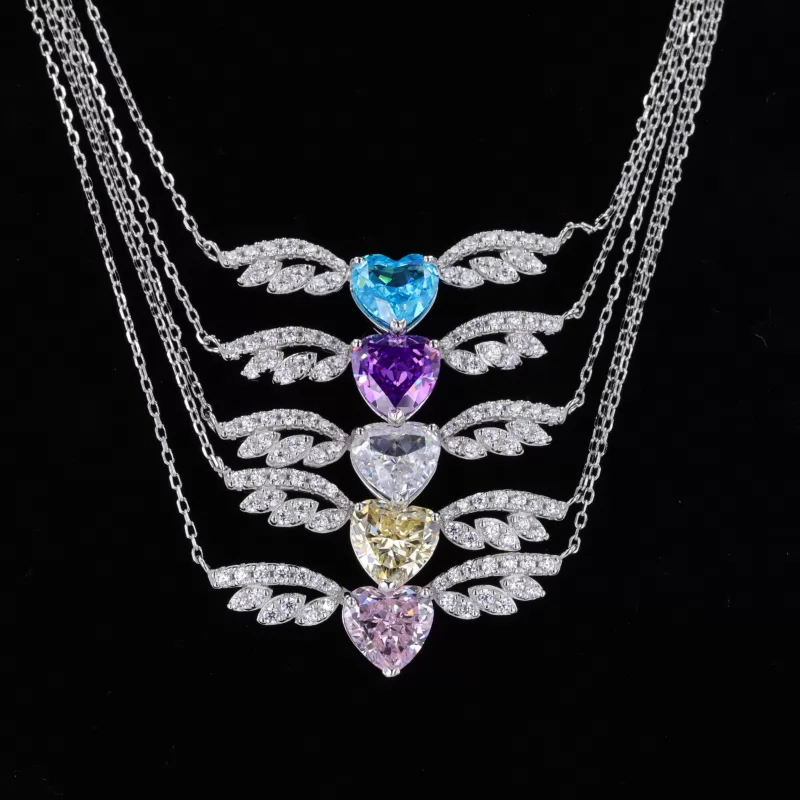 8×8mm Heart Cut Lab Gemstone S925 Sterling Silver Diamond Pendant Necklace
