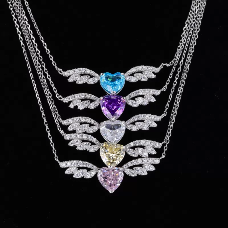 8×8mm Heart Cut Lab Gemstones S925 Sterling Silver Diamond Pendant Necklaces