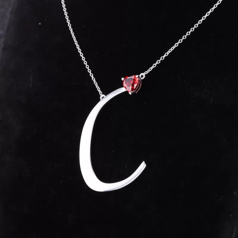 6.5×6.5mm Heart Cut Lab Grown Ruby S925 Sterling Silver Diamond Pendant Necklace
