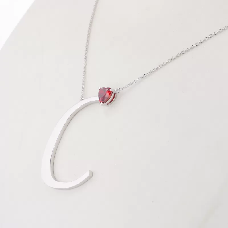 6.5×6.5mm Heart Cut Lab Grown Ruby S925 Sterling Silver Diamond Pendant Necklace