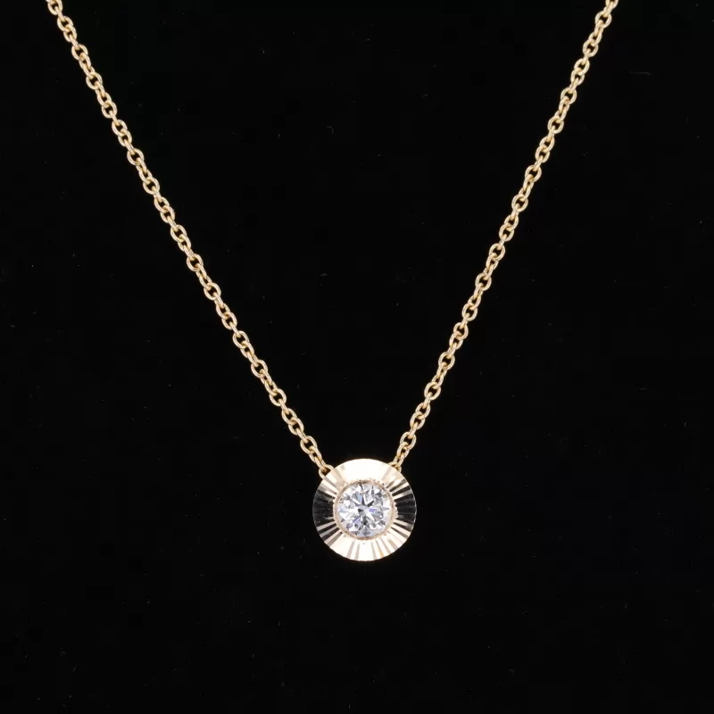 5mm Round Brilliant Cut Moissanite Bezel Set 14K Yellow Gold Diamond Pendant Necklace