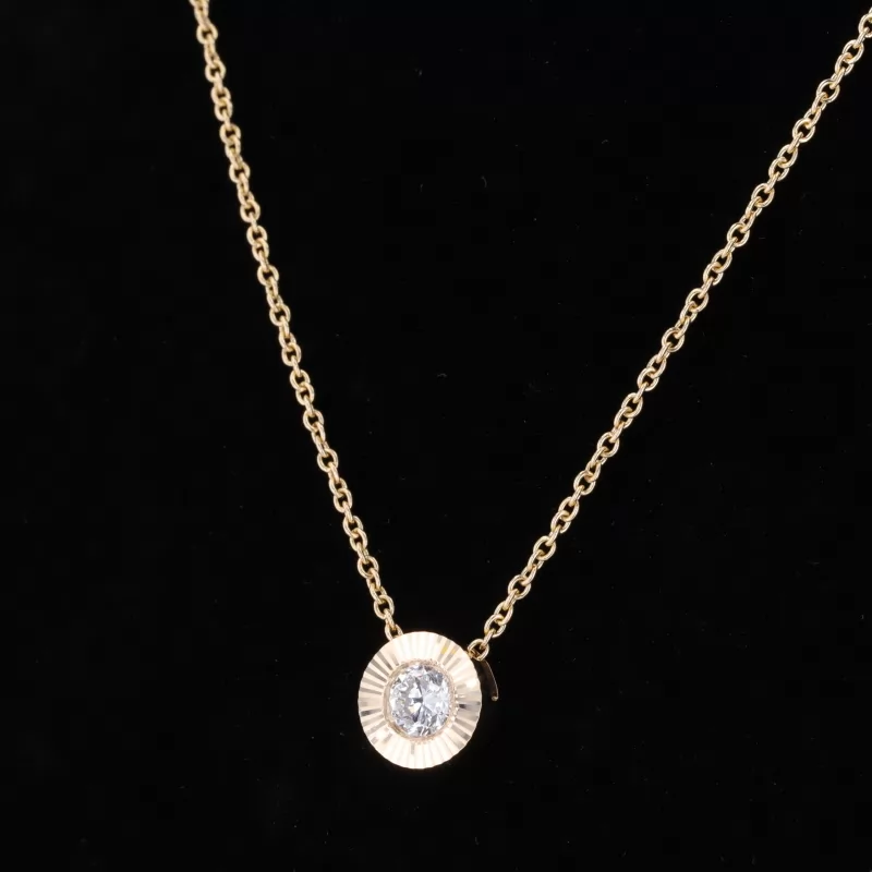 5mm Round Brilliant Cut Moissanite Bezel Set 14K Gold Diamond Pendant Necklace