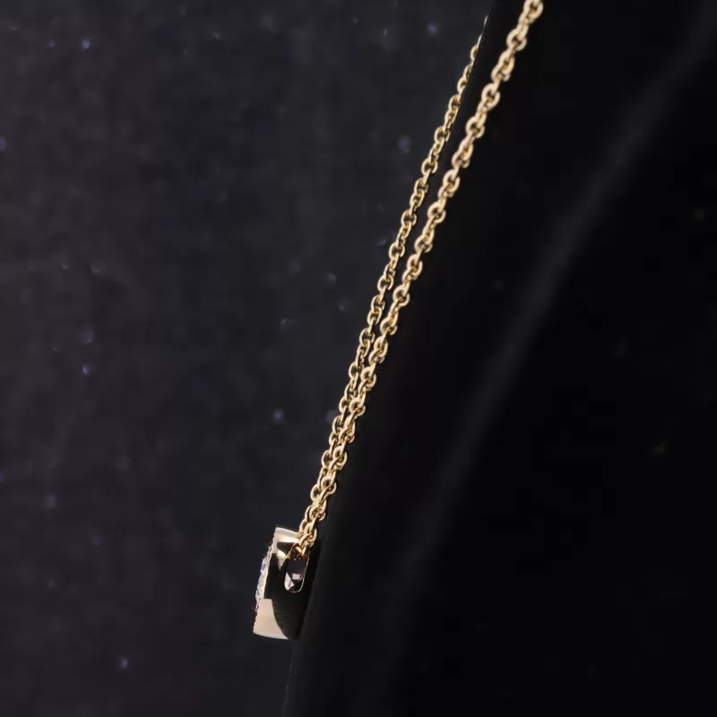 5mm Round Brilliant Cut Moissanite Bezel Set 14K Gold Diamond Pendant Necklace