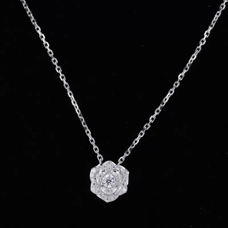 3mm Round Brilliant Cut Moissanite 14K White Gold Diamond Pendant Necklace