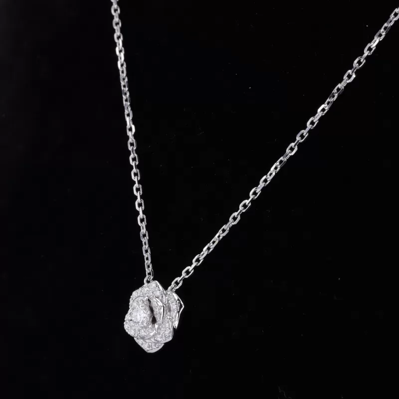 3mm Round Brilliant Cut Moissanite 14K White Gold Diamond Pendant Necklace