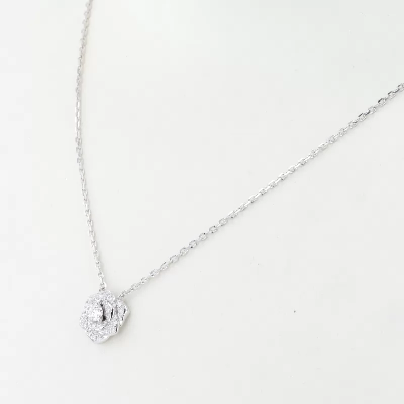 3mm Round Brilliant Cut Moissanite 14K White Gold Diamond Pendant Necklace