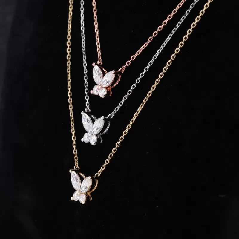 3×6mm Marquise Cut Moissanite 14K Gold Butterfly Style design Diamond Pendant Necklaces