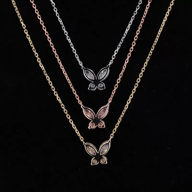 3×6mm Marquise Cut Moissanite 14K Gold Butterfly Style design Diamond Pendant Necklaces