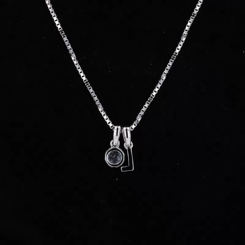 4mm Round Brilliant Cut Moissanite Bezel Set S925 Sterling Silver Diamond Pendant Necklace