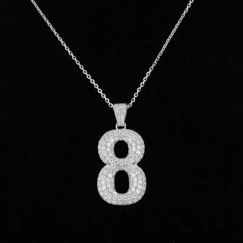 1.5mm Round Brilliant Cut Moissanite Diamond S925 Sterling Silver Number Pendant Necklace