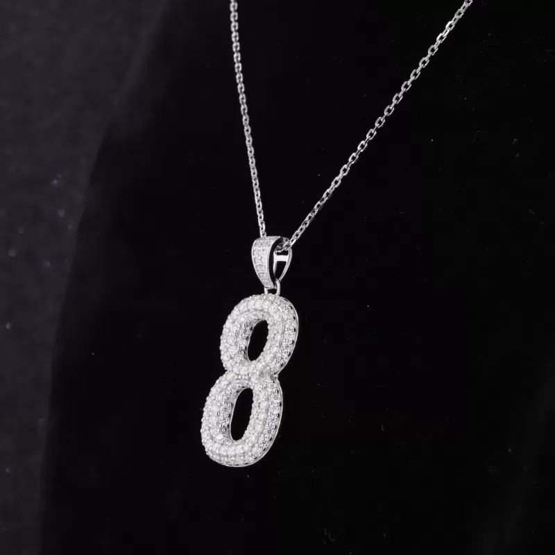 1.5mm Round Brilliant Cut Moissanite Diamond S925 Sterling Silver Number Pendant Necklace