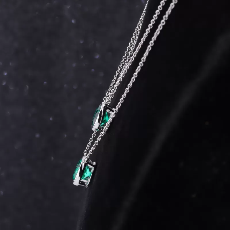 6.5mm Round Brilliant Cut Lab Grown Emerald Bezel Set 14K White Gold Diamond Pendant Necklace