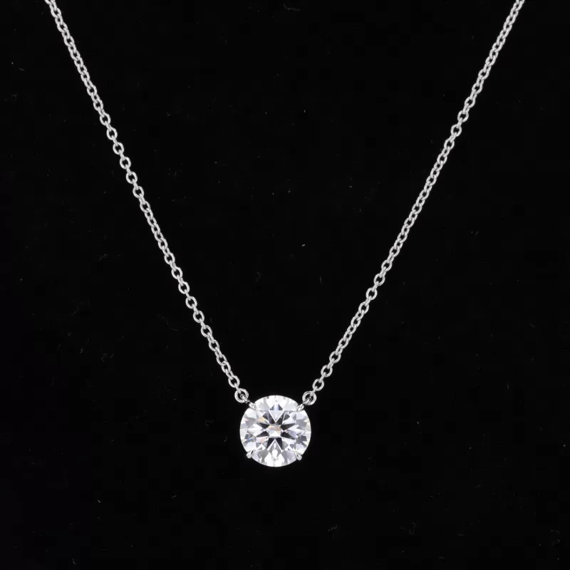 7.5mm Round Brilliant Cut Moissanite 18K White Gold Diamond Pendant Necklace