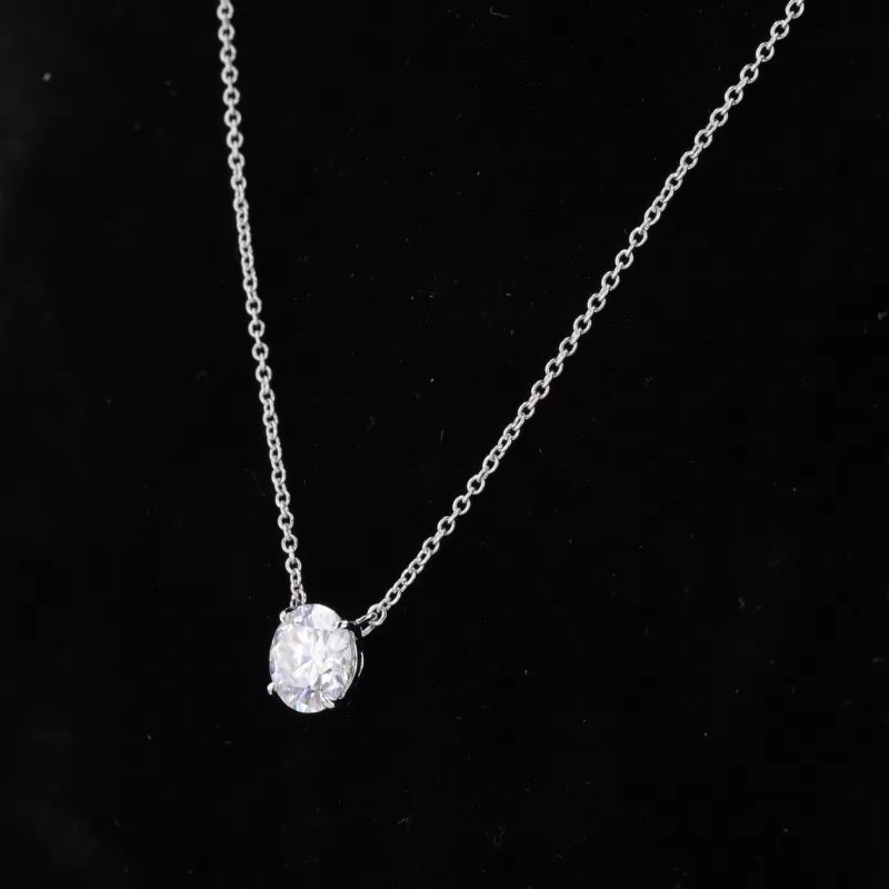 7.5mm Round Brilliant Cut Moissanite 18K White Gold Diamond Pendant Necklace