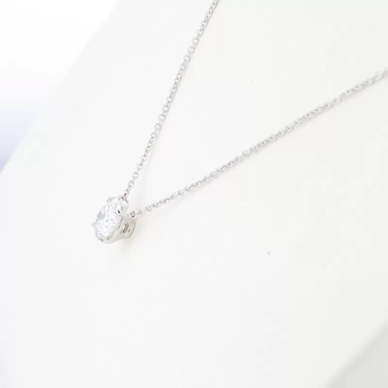 7.5mm Round Brilliant Cut Moissanite 18K White Gold Diamond Pendant Necklace