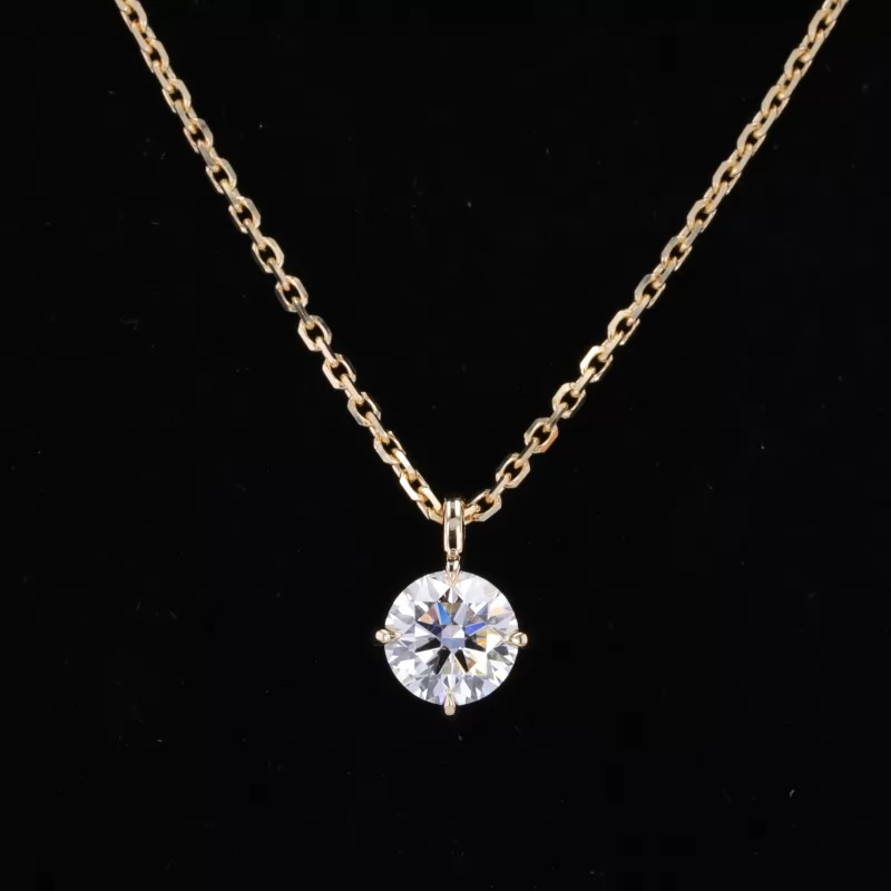 5.5mm Round Brilliant Cut Moissanite 14K Yellow Gold Diamond Pendant Necklace