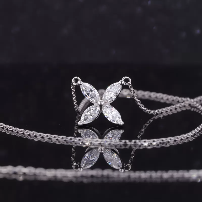 2.5×5mm Marquise Cut Moissanite 14K White Gold Diamond Pendant Necklace