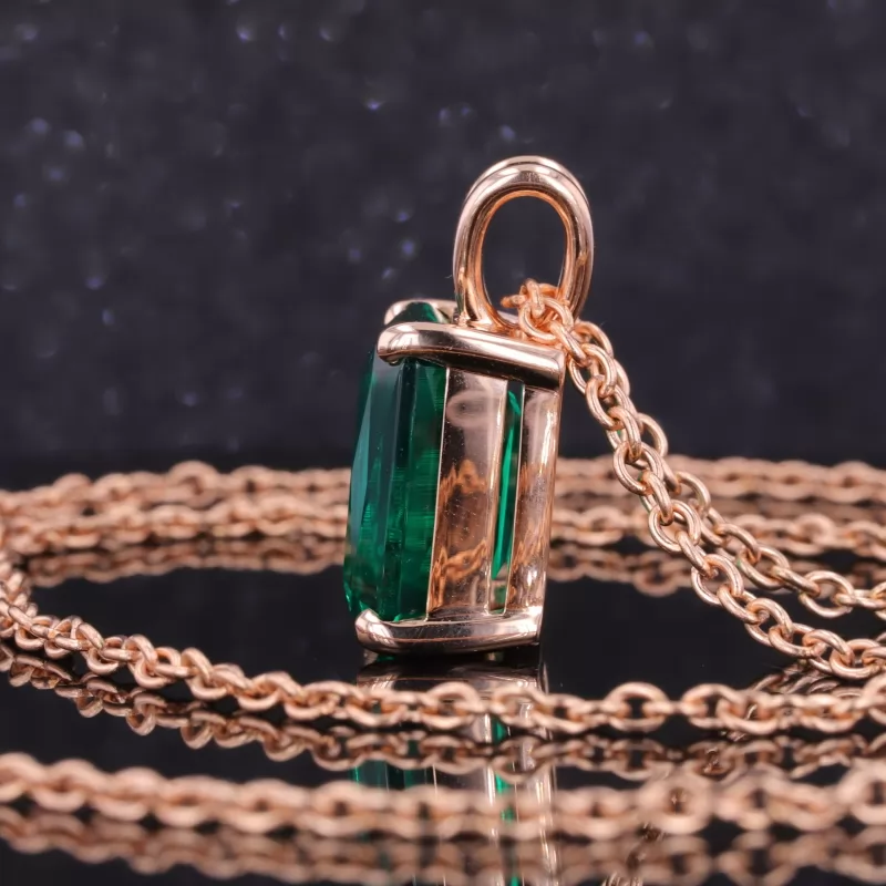 12×16mm Radiant Cut Lab Grown Emerald 14K Rose Gold Diamond Pendant Necklace