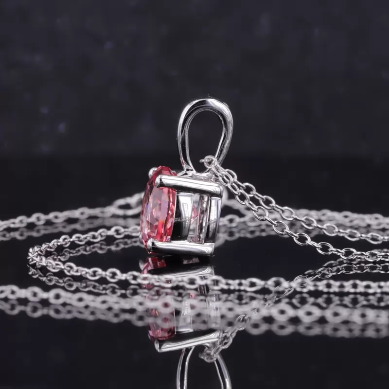 8mm Round Brilliant Cut Lab Grown Sukura Pink Sapphire S925 Sterling Silver Diamond Pendant Necklace