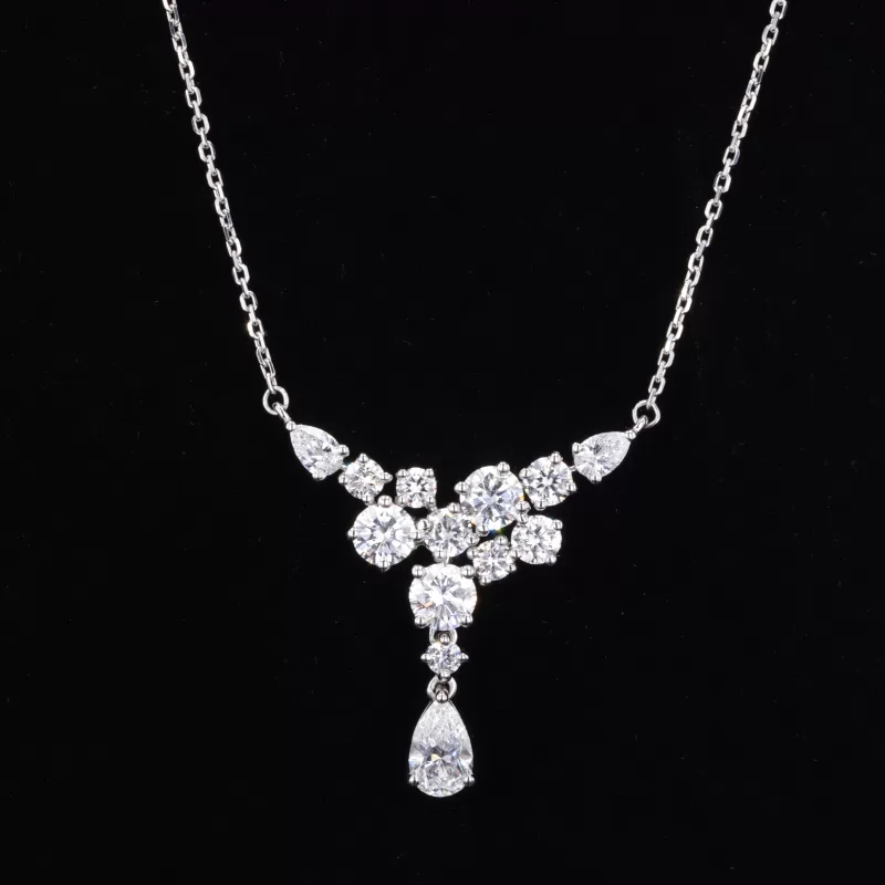 5×7mm Pear Cut Moissanite PT950 Diamond Pendant Necklace