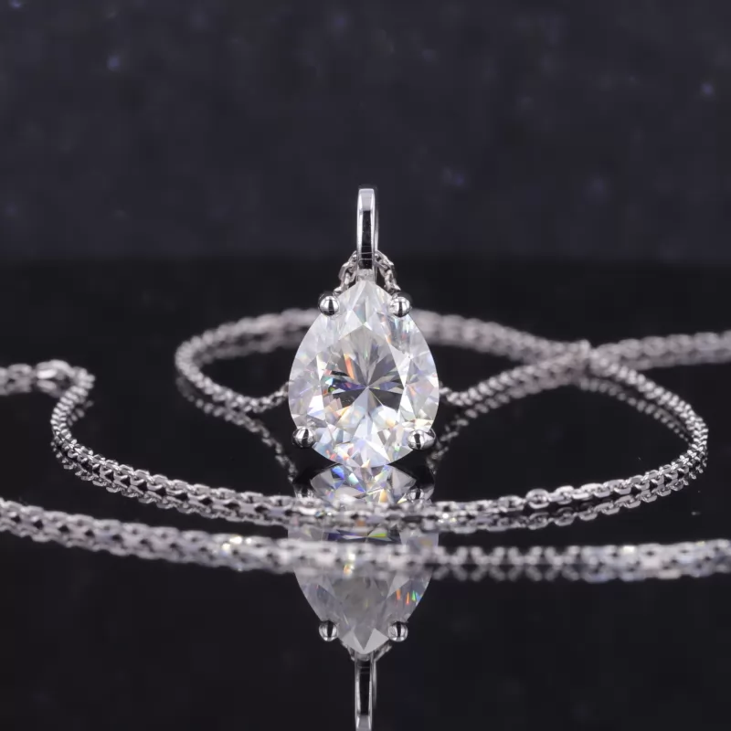 8×10mm Pear Cut Moissanite 10K White Gold Diamond Pendant Necklace
