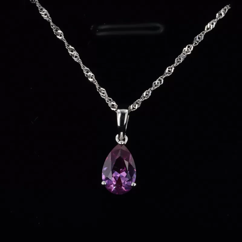 6×9mm Pear Cut Amethyst S925 Sterling Silver Diamond Pendant Necklace