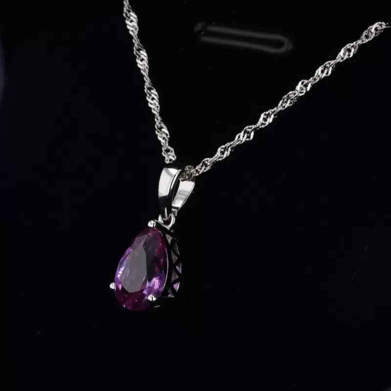 6×9mm Pear Cut Amethyst S925 Sterling Silver Diamond Pendant Necklace