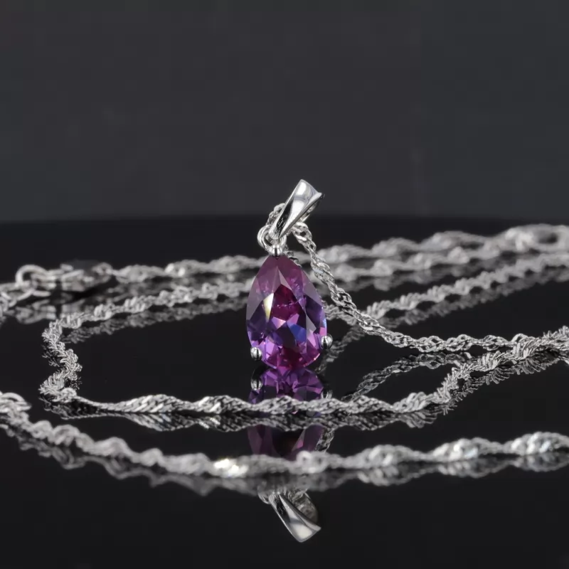 6×9mm Pear Cut Amethyst S925 Sterling Silver Diamond Pendant Necklace