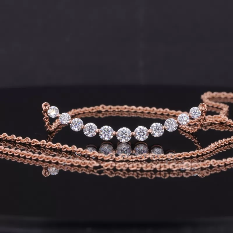 Round Brilliant Cut Moissanite 14K Rose Gold Diamond Pendant Necklace