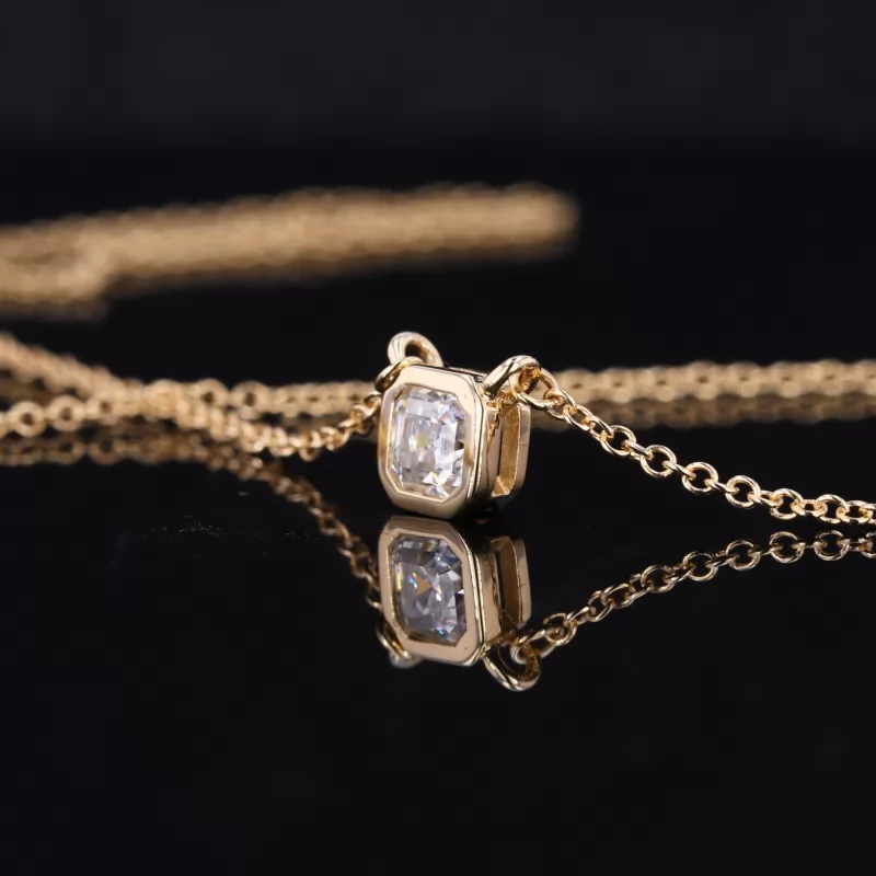 3.5×3.5mm Asscher Cut Moissanite Bezel Set 14K Gold Diamond Pendant Necklace
