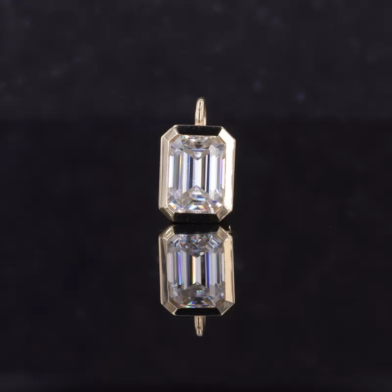 5×7mm Octagon Emerald Cut Moissanite Bezel Set 9K Yellow Gold Diamond Pendant
