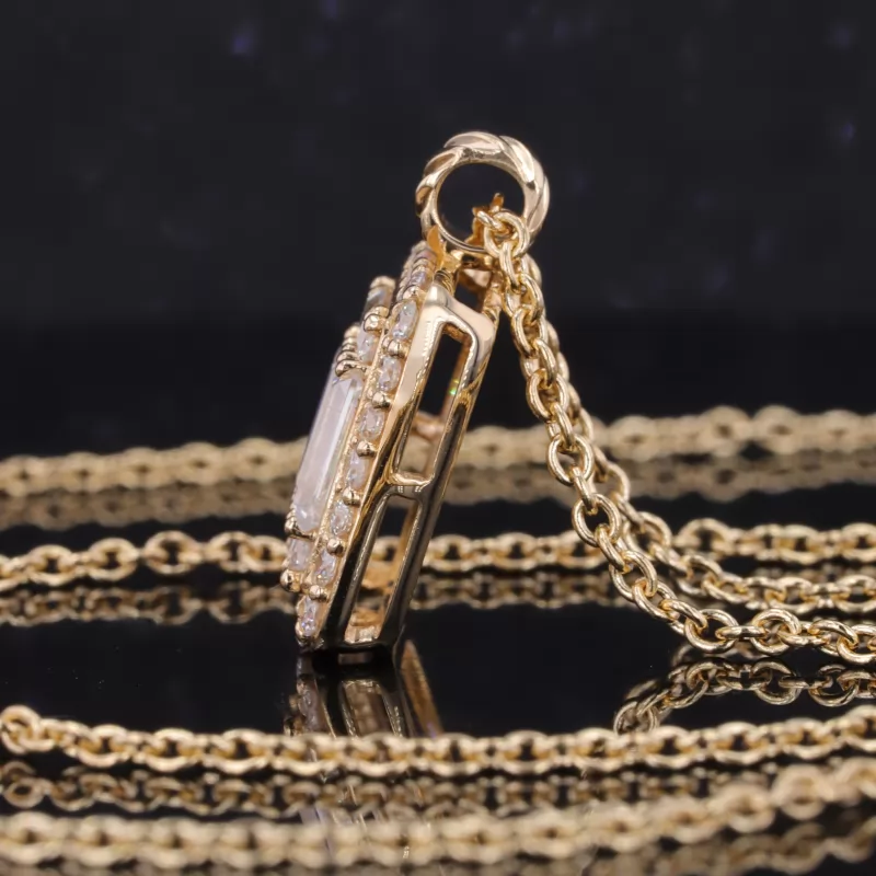 3×6mm 2×4mm Baguette Step Cut Moissanite 14K Gold Diamond Pendant Necklace