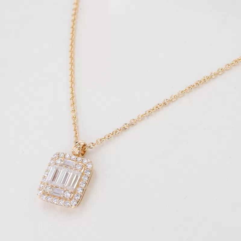 3×6mm 2×4mm Baguette Step Cut Moissanite 14K Gold Diamond Pendant Necklace