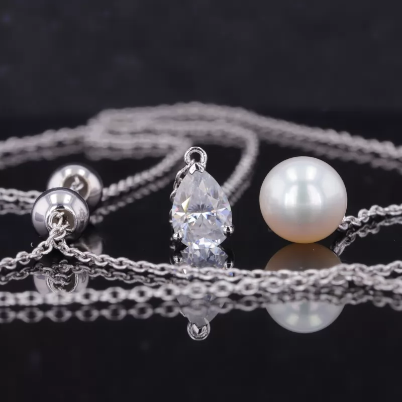 5×7mm Pear Cut Moissanite S925 Sterling Silver Diamond Pendant Necklace