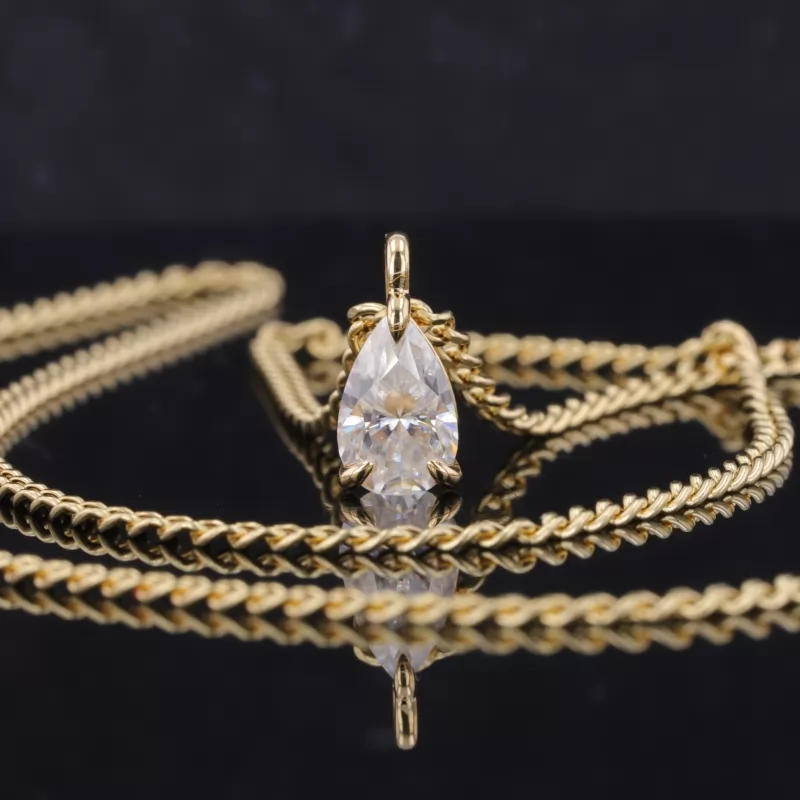 7×10mm Pear Cut Moissanite 18K Yellow Gold Diamond Pendant Necklace