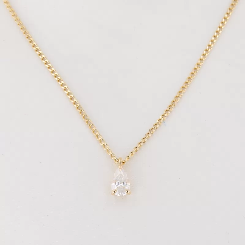 7×10mm Pear Cut Moissanite 18K Gold Diamond Pendant Necklace