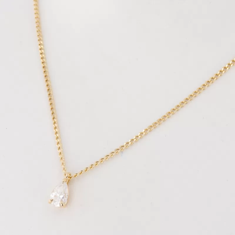 7×10mm Pear Cut Moissanite 18K Yellow Gold Diamond Pendant Necklace