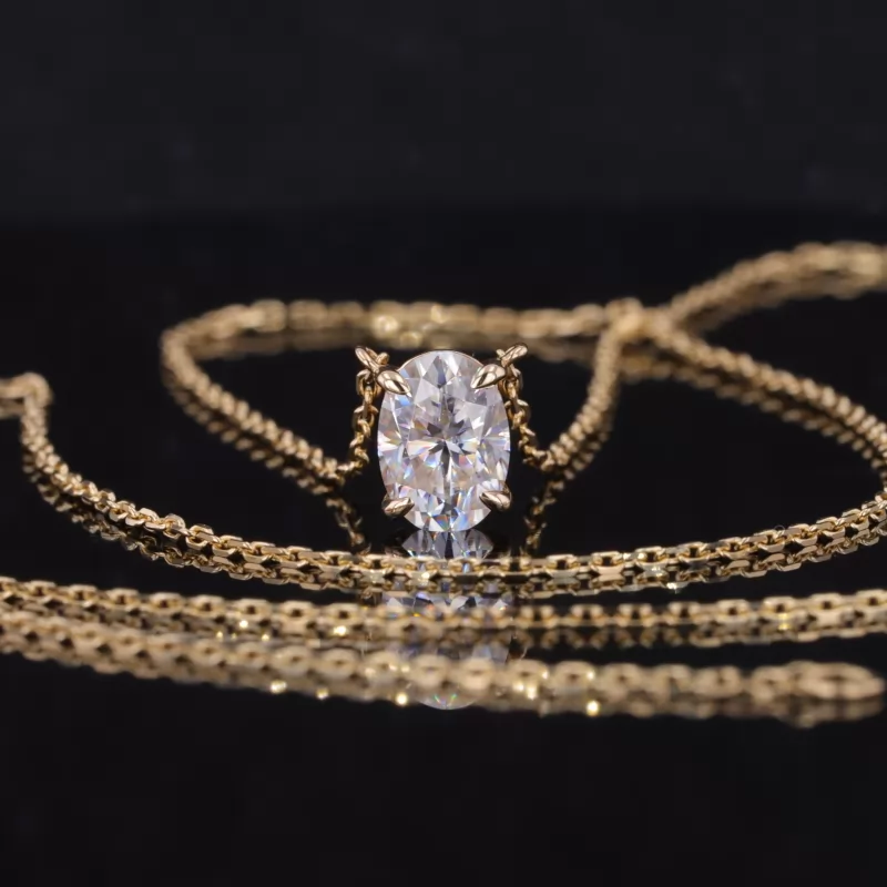 6×8mm Oval Cut Moissanite 14K Yellow Gold Diamond Pendant Necklace