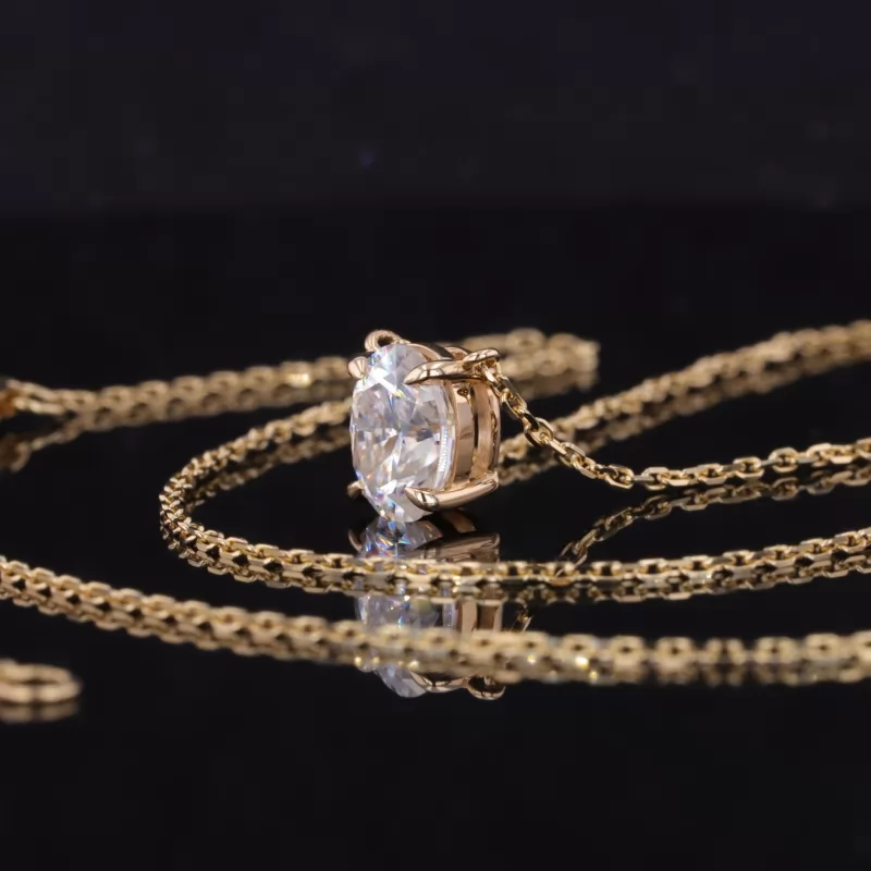 6×8mm Oval Cut Moissanite 14K Yellow Gold Diamond Pendant Necklace