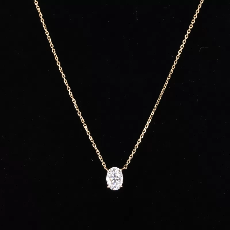 6×8mm Oval Cut Moissanite 14K Yellow Gold Diamond Pendant Necklace