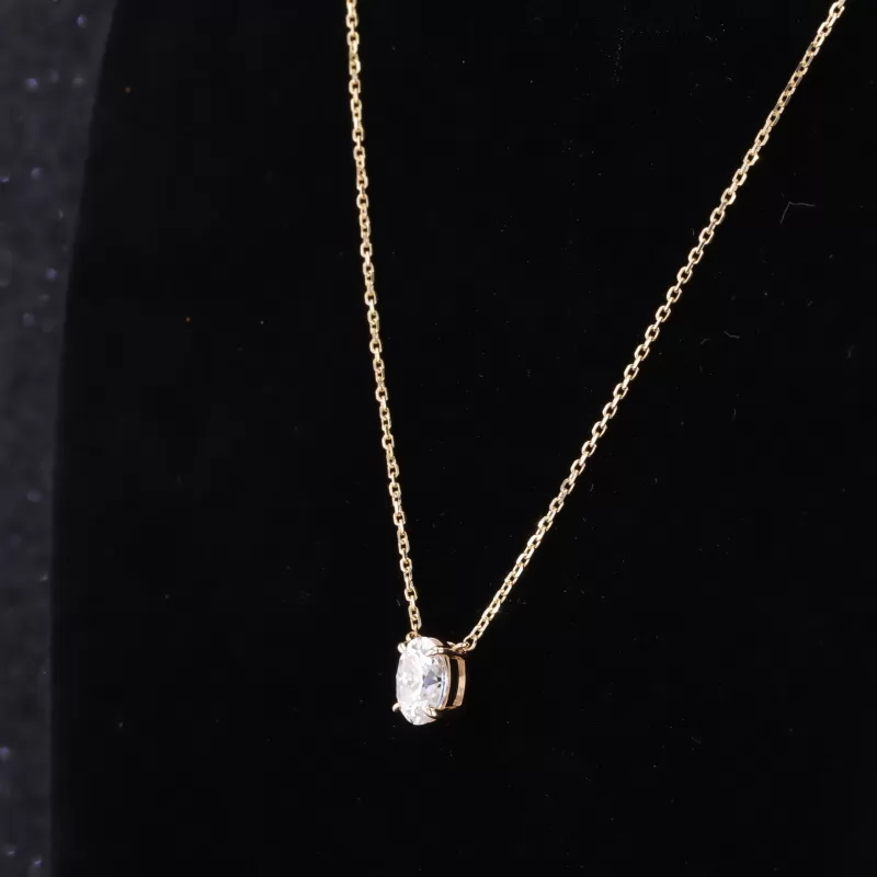 6×8mm Oval Cut Moissanite 14K Gold Diamond Pendant Necklace