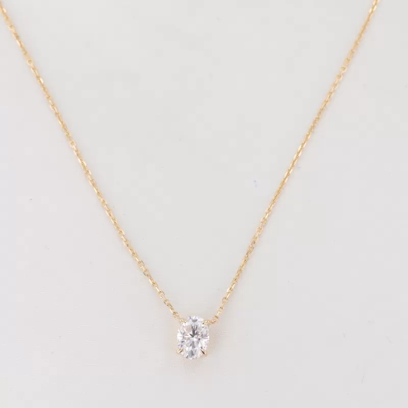 6×8mm Oval Cut Moissanite 14K Gold Diamond Pendant Necklace